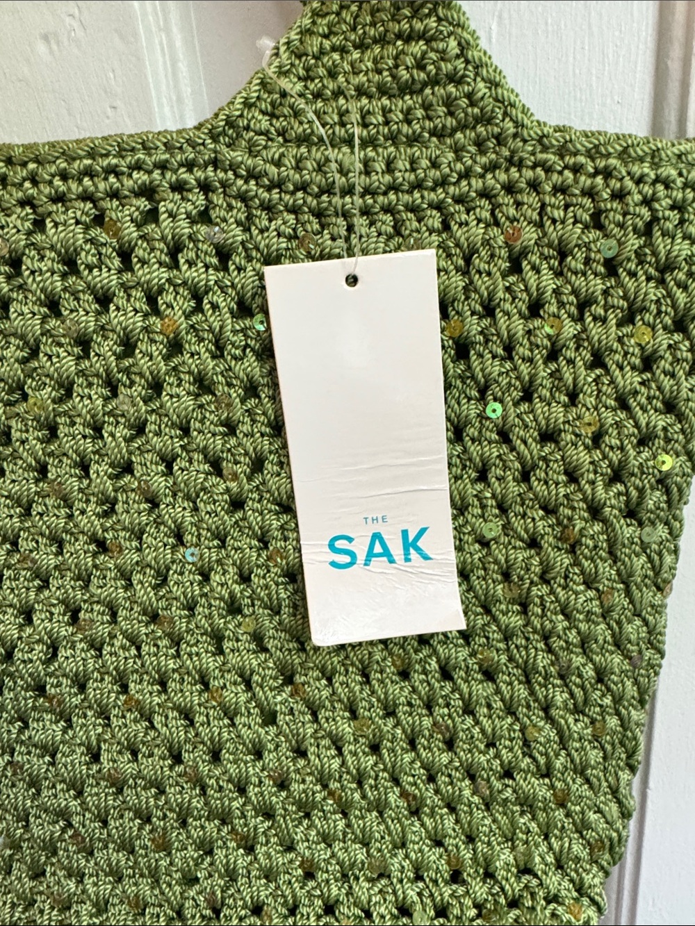 NEW The Sak Olive Green Crochet Tote with Multicolor Tassel - Picture 3 of 6